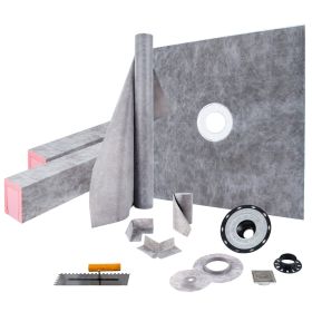 VEVOR Shower Curb Kit, 48"x48" Watertight Shower Curb Overlay with 4" ABS Central Bonding Flange, 4" Stainless Steel Grate